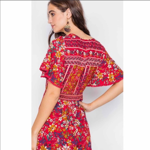 ✨🌺🌸NEW🌸🌺✨ Red Floral Hi-Low Boho Dress - Picture 4 of 7